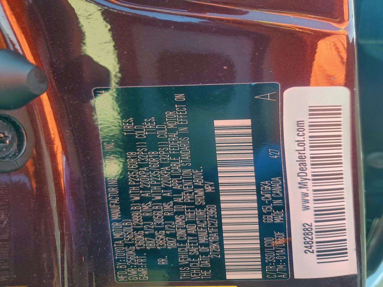 2015 Lexus Rx 350 Base VIN: 2T2BK1BA1FC273960 Lot: 94233595