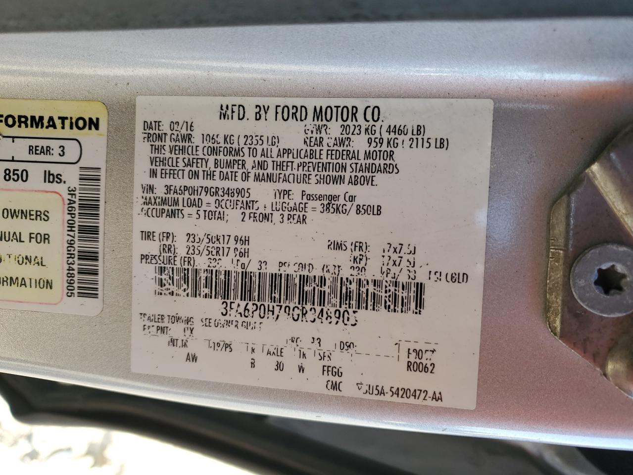 2016 Ford Fusion Se VIN: 3FA6P0H79GR348905 Lot: 93429205