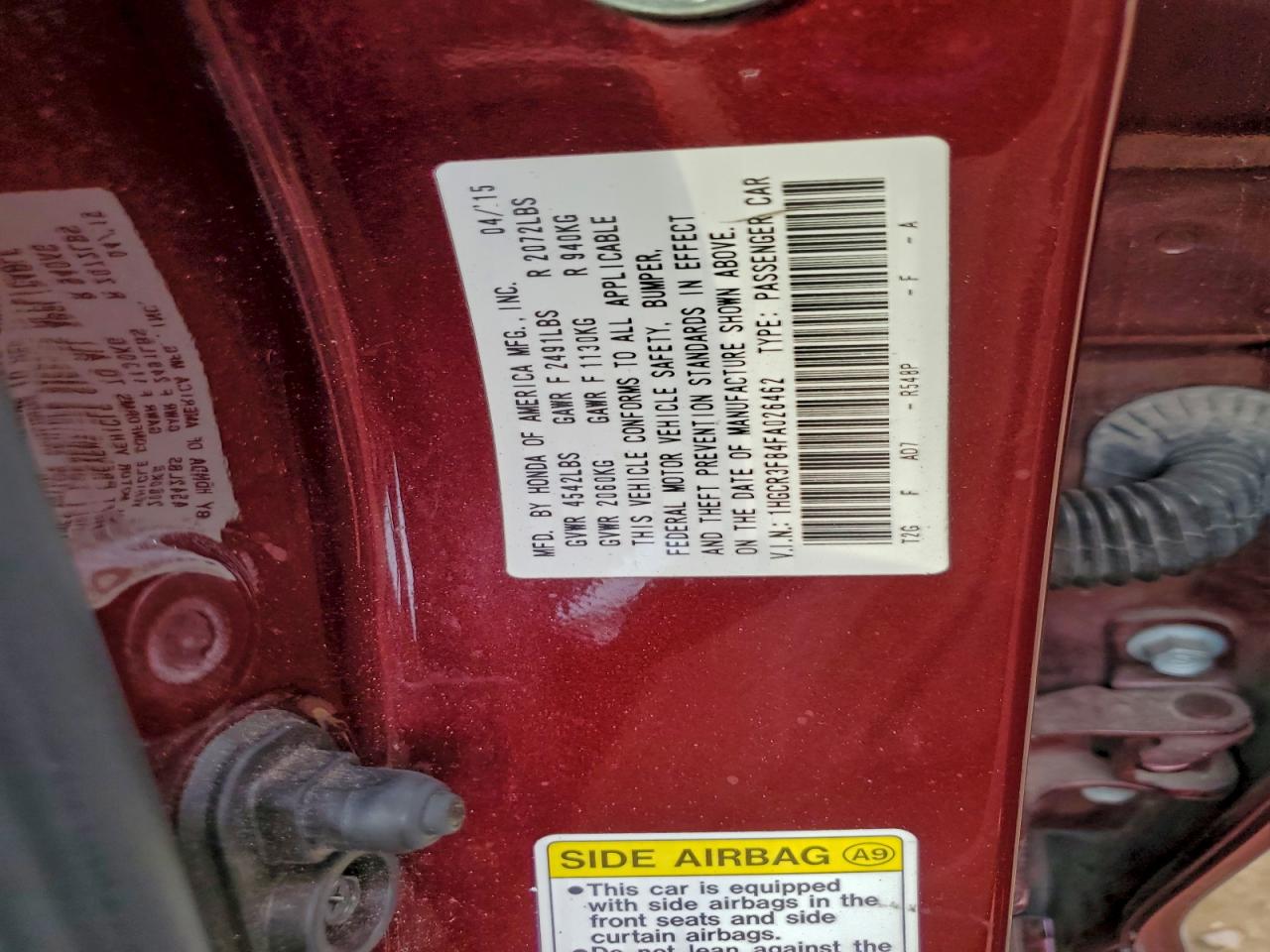 2015 Honda Accord Exl VIN: 1HGCR3F84FA026462 Lot: 93901175