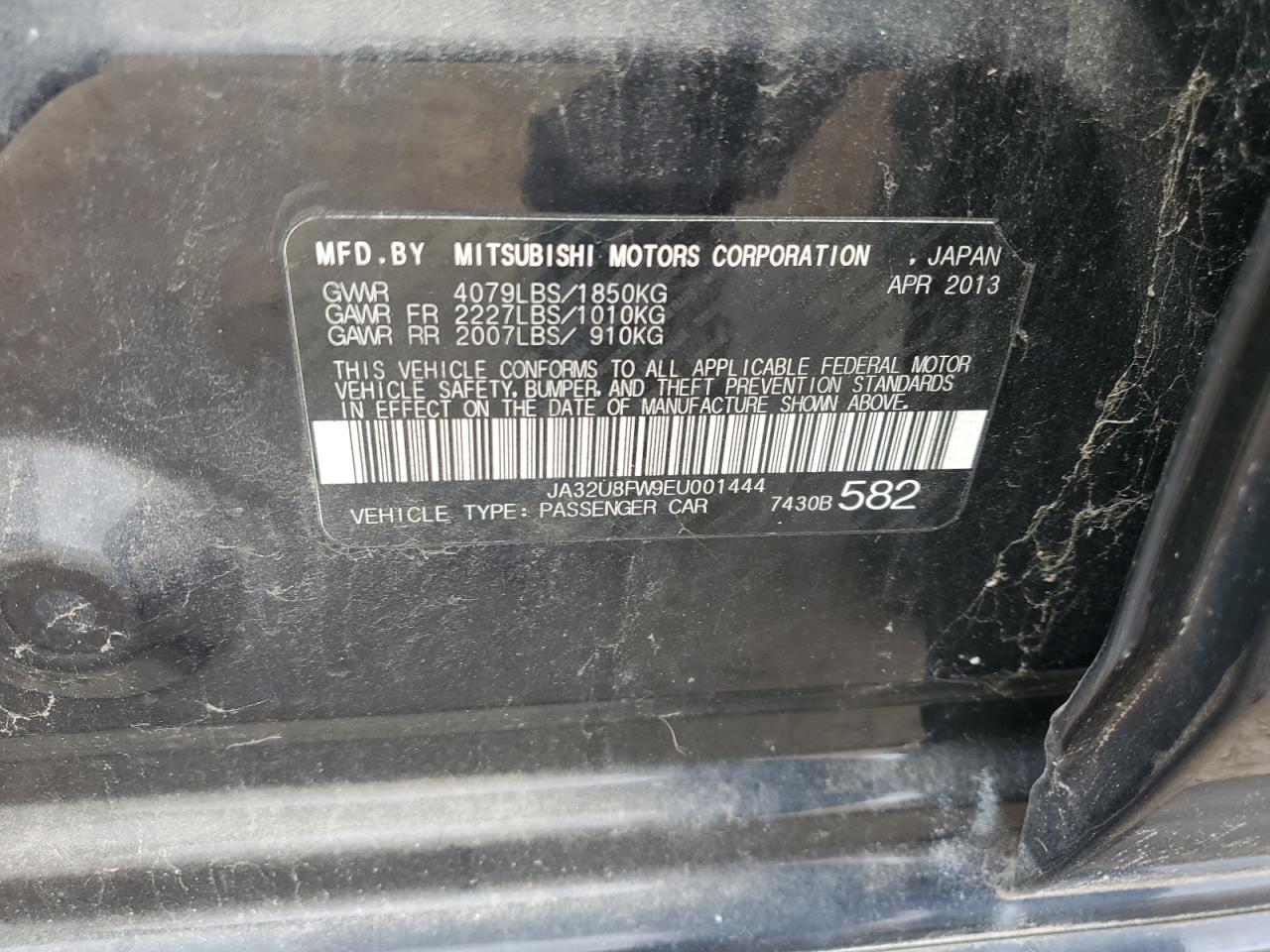 2014 Mitsubishi Lancer Gt VIN: JA32U8FW9EU001444 Lot: 92807765