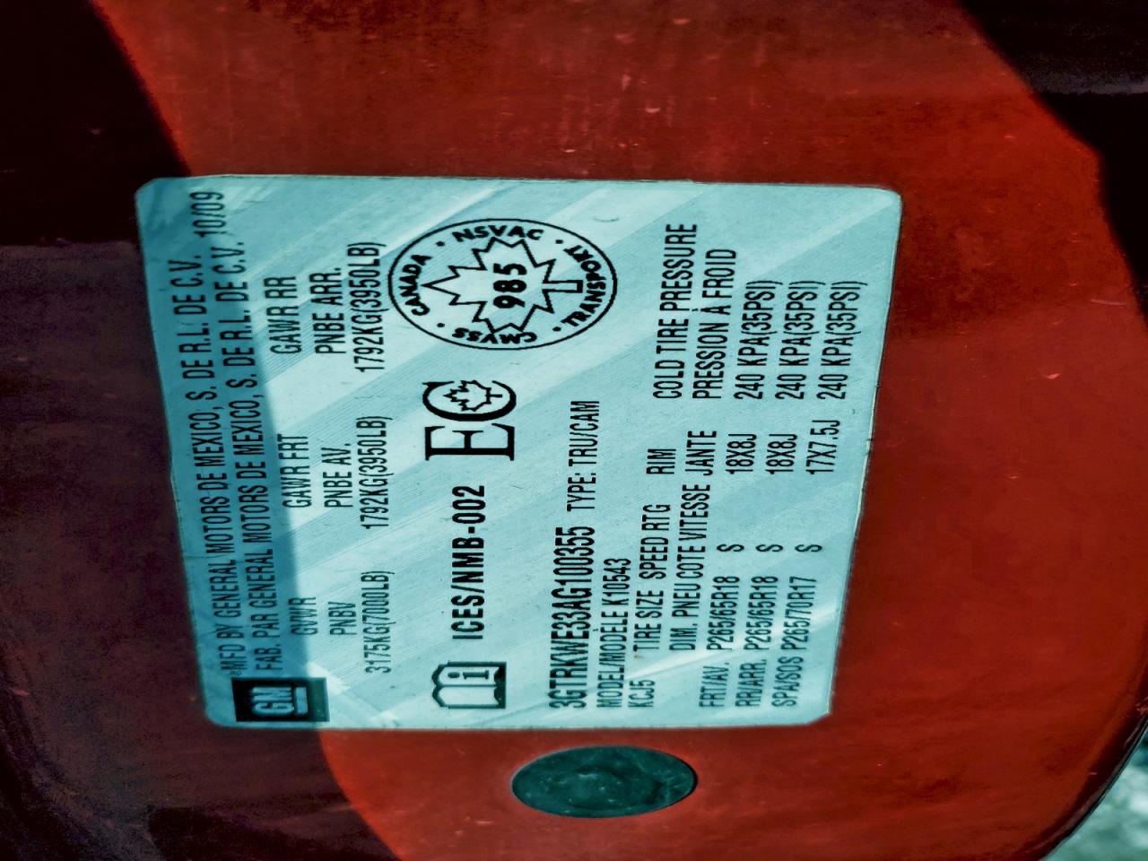 2010 GMC Sierra K1500 Slt VIN: 3GTRKWE33AG100355 Lot: 94360125