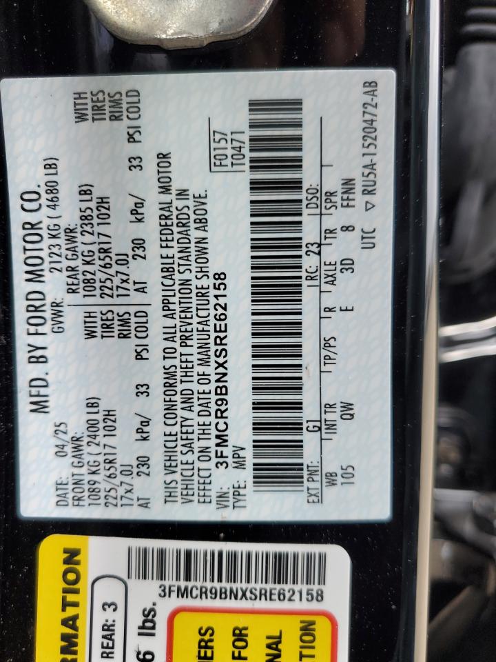 2025 Ford Bronco Sport Big Bend VIN: 3FMCR9BNXSRE62158 Lot: 93083745