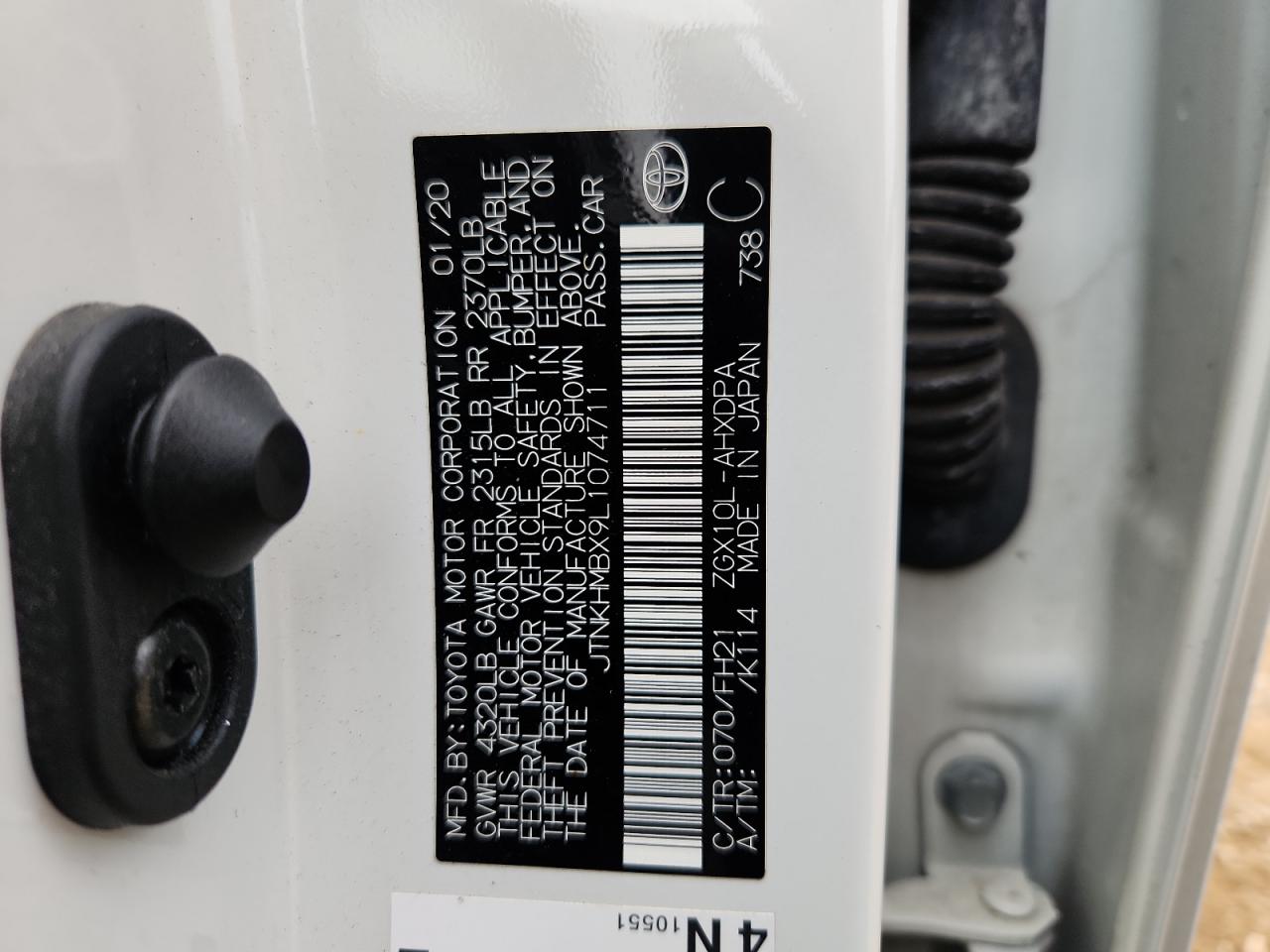 2020 Toyota C-Hr Xle VIN: JTNKHMBX9L1074711 Lot: 94023995