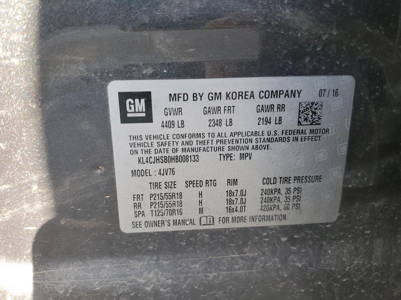 2017 Buick Encore Premium VIN: KL4CJHSB0HB008133 Lot: 91583855