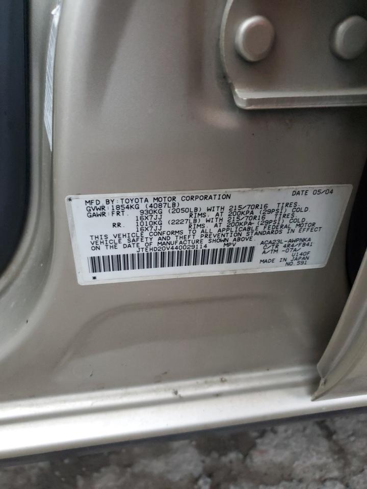 2004 Toyota Rav4 VIN: JTEHD20V440029114 Lot: 90741445