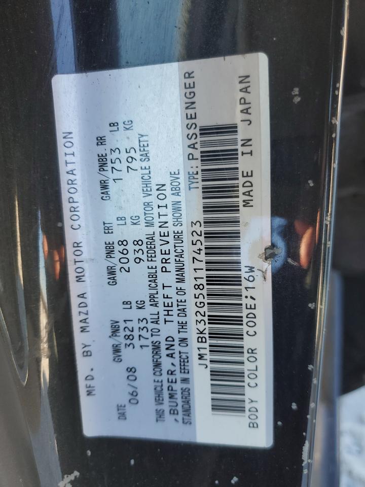 2008 Mazda 3 I VIN: JM1BK32G581174523 Lot: 84608145