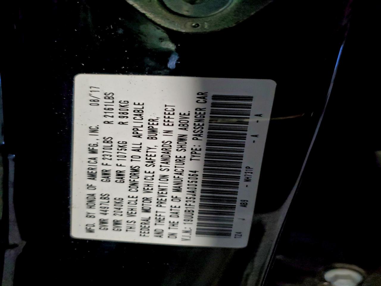 2018 Acura Tlx VIN: 19UUB1F35JA005064 Lot: 93552405