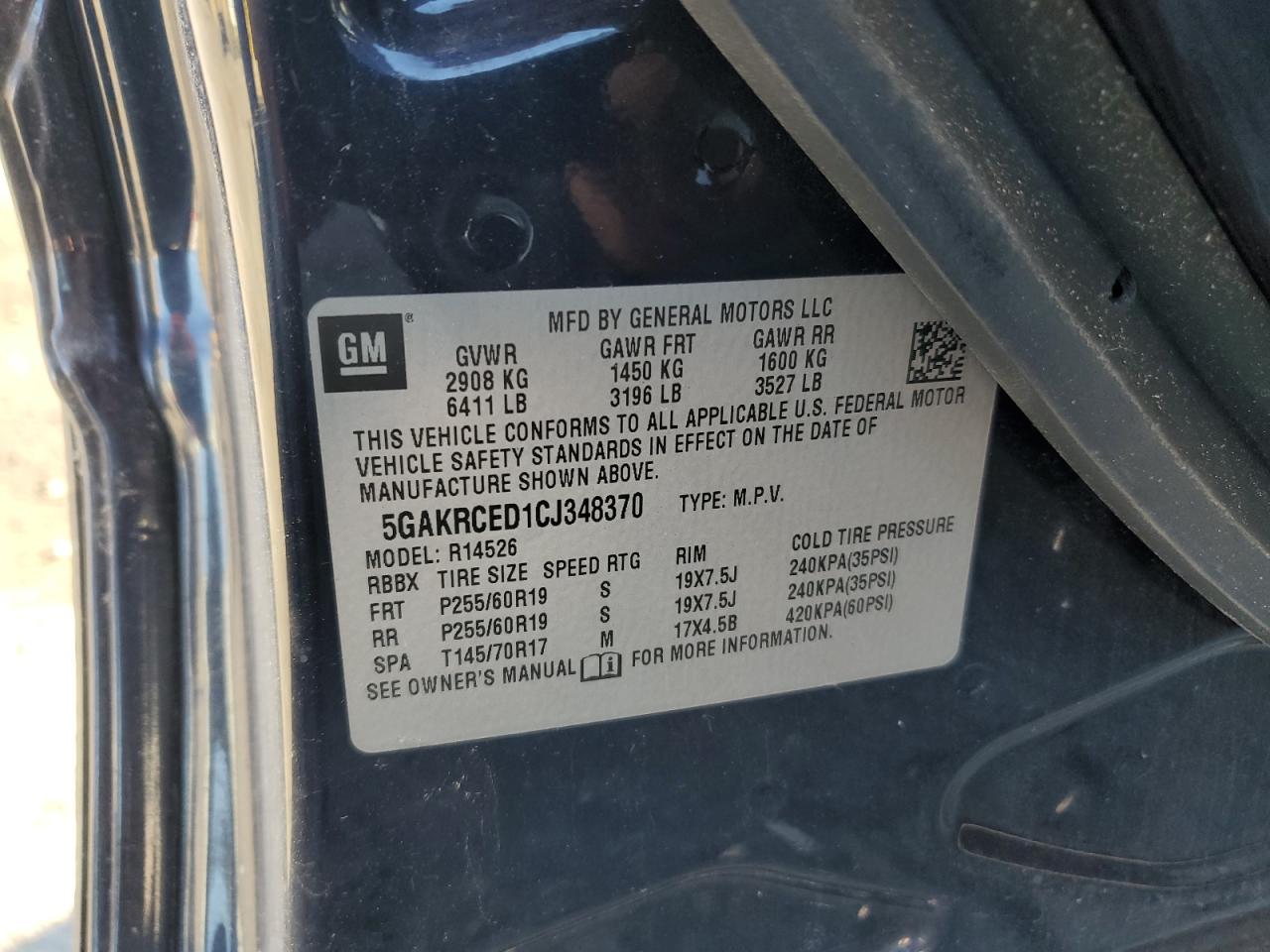 2012 Buick Enclave VIN: 5GAKRCED1CJ348370 Lot: 91100175