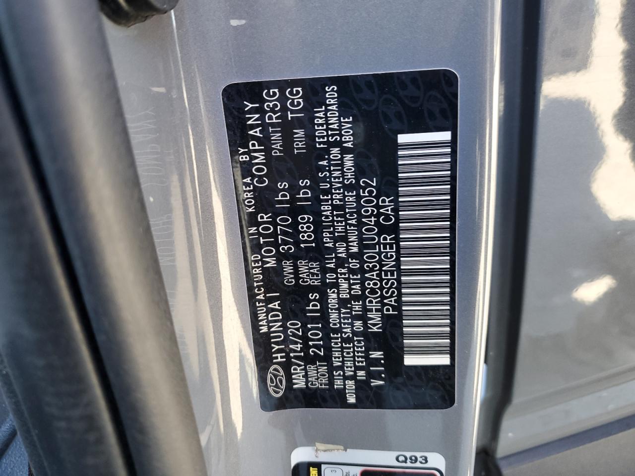 2020 Hyundai Venue Sel VIN: KMHRC8A30LU049052 Lot: 91714055