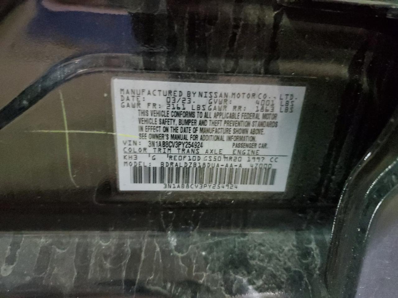 2023 Nissan Sentra Sv VIN: 3N1AB8CV3PY254924 Lot: 93760185