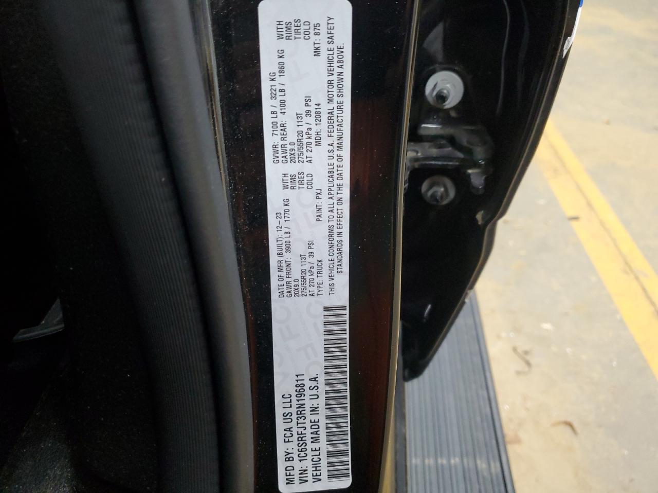 2024 Ram 1500 Laramie VIN: 1C6SRFJT3RN196811 Lot: 91829055