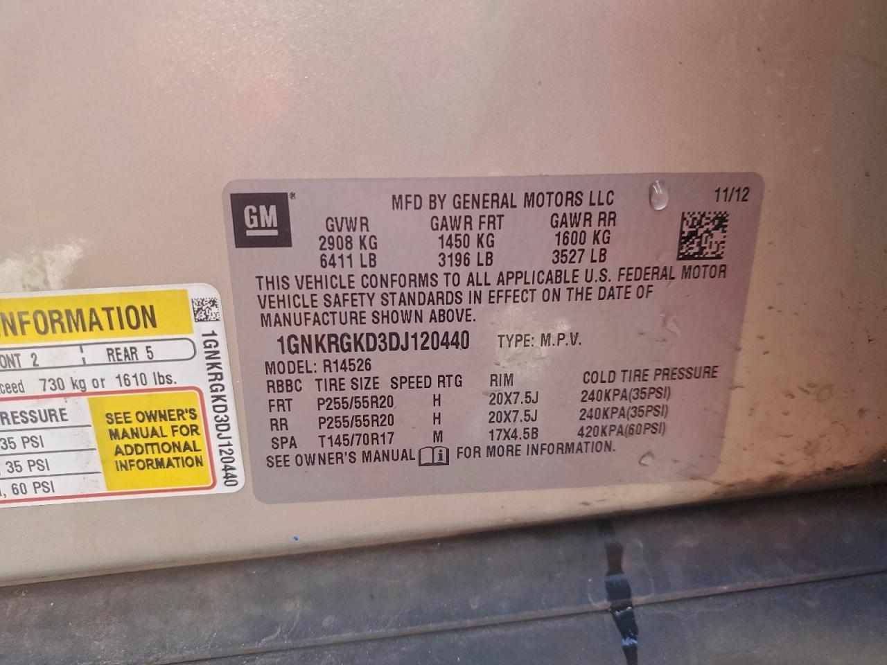 2013 Chevrolet Traverse Lt VIN: 1GNKRGKD3DJ120440 Lot: 92872245