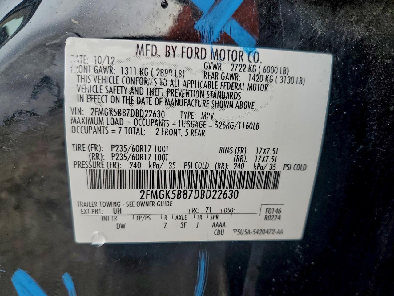 2013 Ford Flex Se VIN: 2FMGK5B87DBD22630 Lot: 91877445