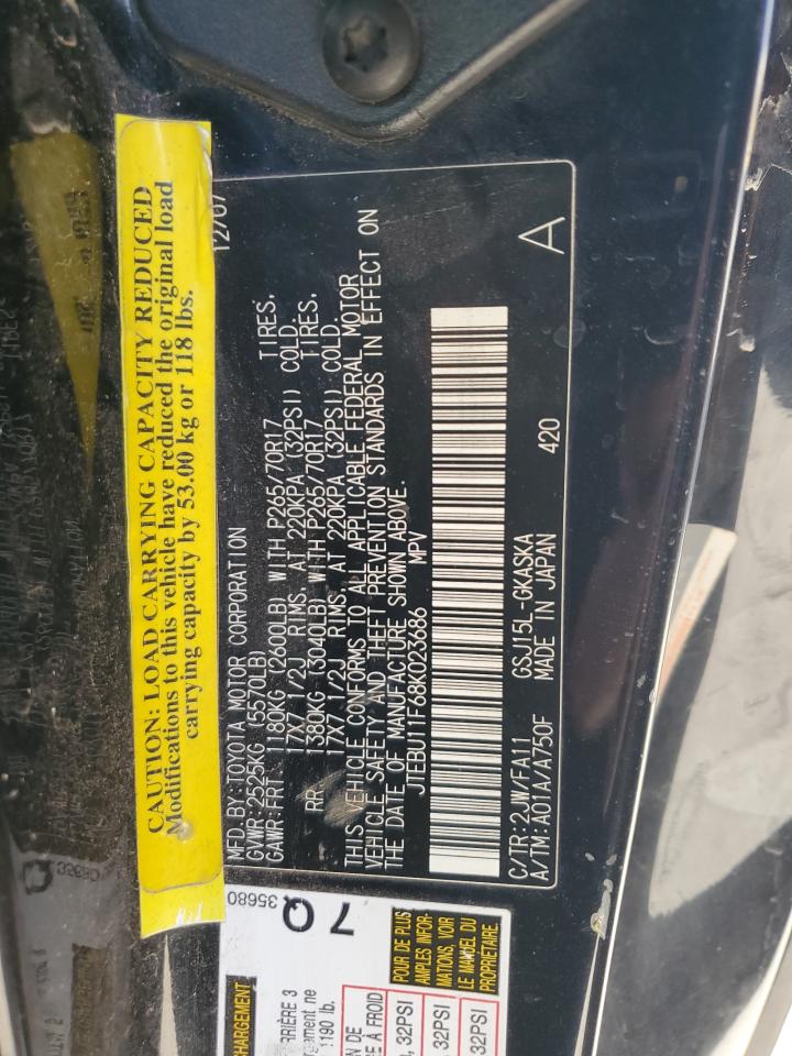 2008 Toyota Fj Cruiser VIN: JTEBU11F68K023686 Lot: 91051515