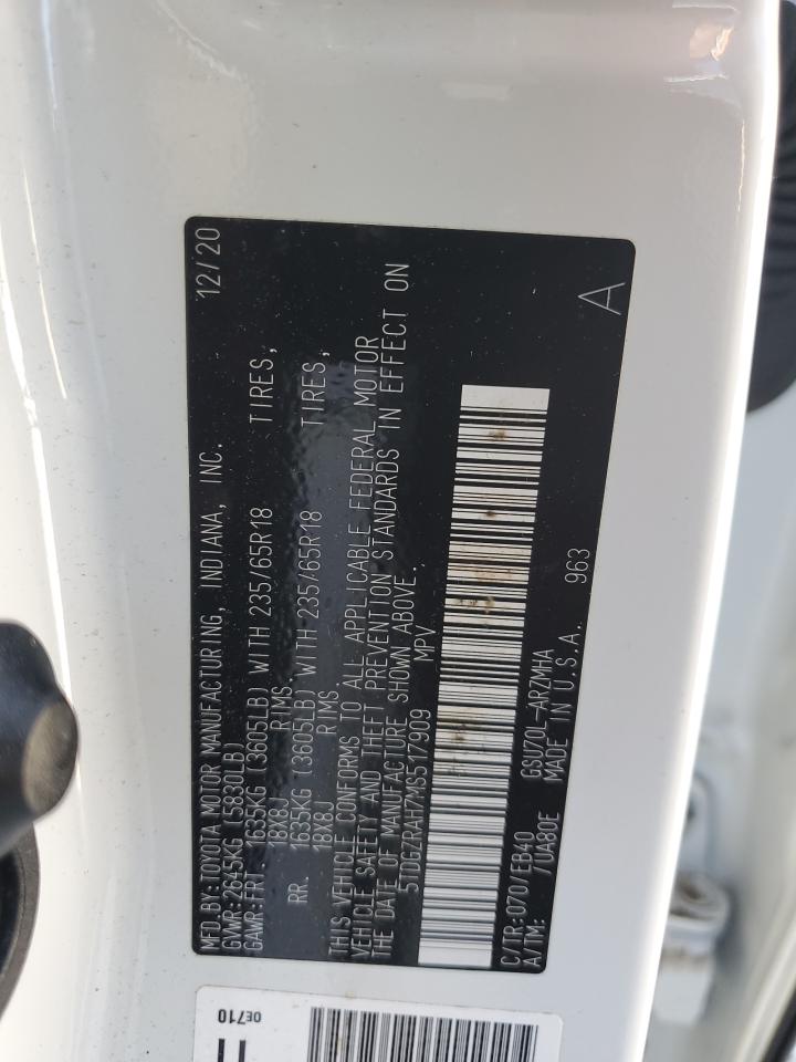 2021 Toyota Highlander Xle VIN: 5TDGZRAH7MS517909 Lot: 91061795