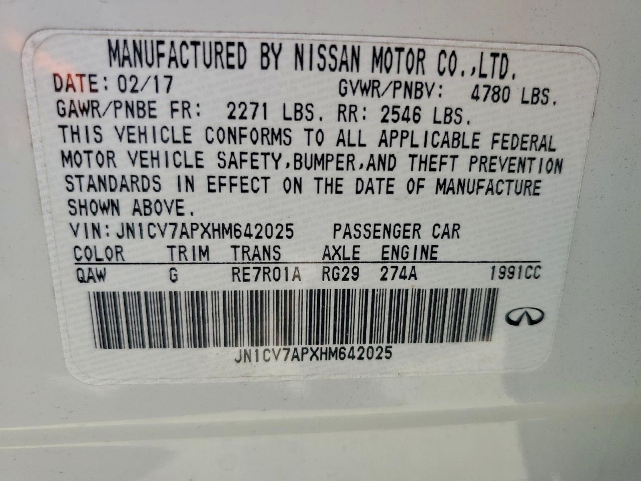 2017 Infiniti Q50 Base VIN: JN1CV7APXHM642025 Lot: 93746865