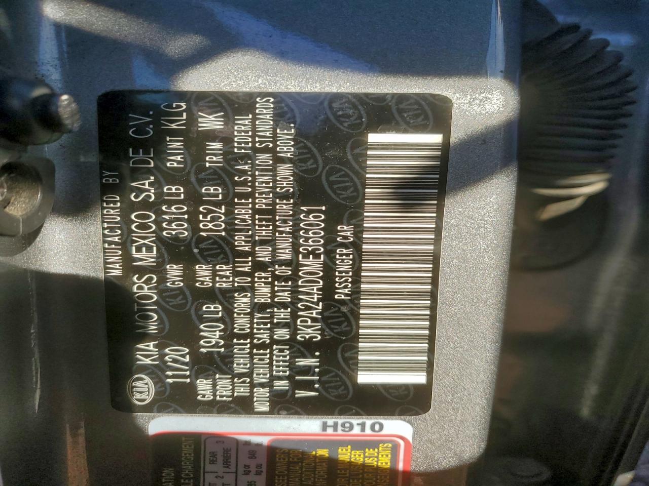 2021 Kia Rio Lx VIN: 3KPA24AD0ME366061 Lot: 94498385