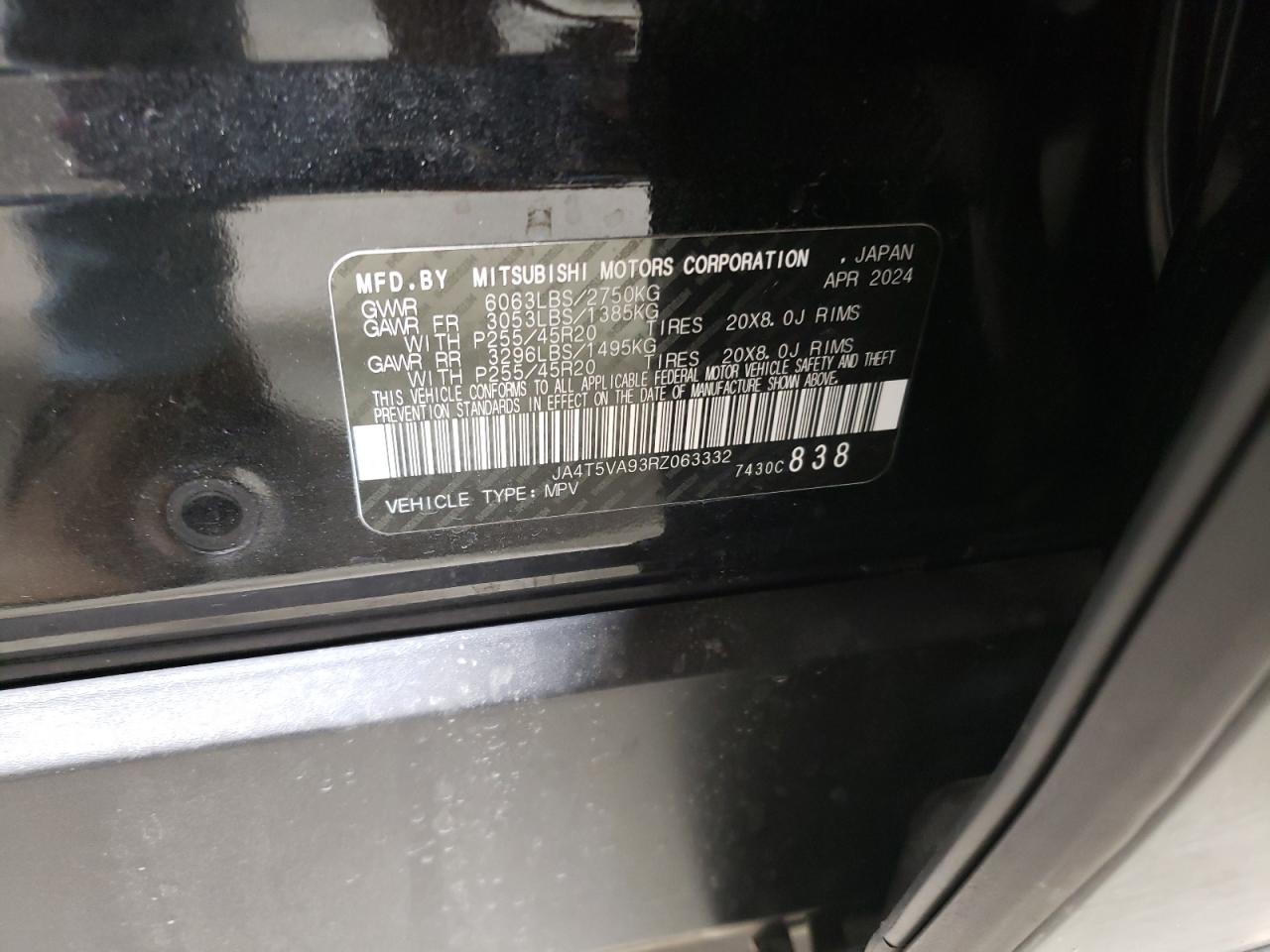 2024 Mitsubishi Outlander Se VIN: JA4T5VA93RZ063332 Lot: 92826265