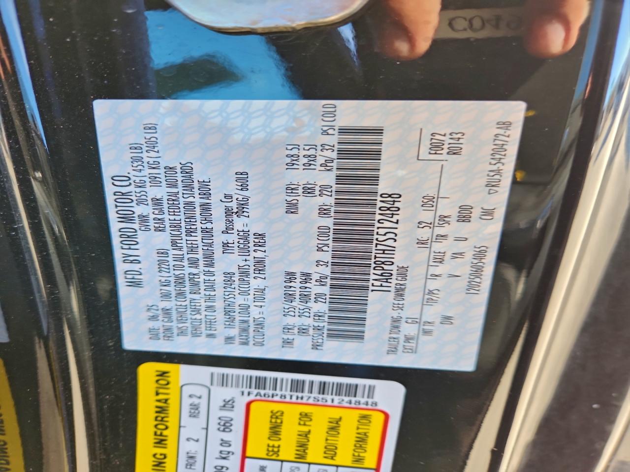 2025 Ford Mustang VIN: 1FA6P8TH7S5124848 Lot: 94418915