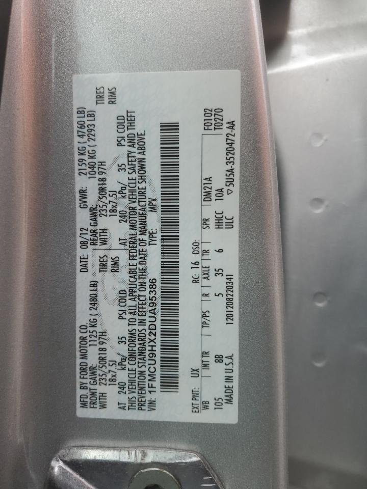 2013 Ford Escape Sel VIN: 1FMCU9HX2DUA95386 Lot: 92918755