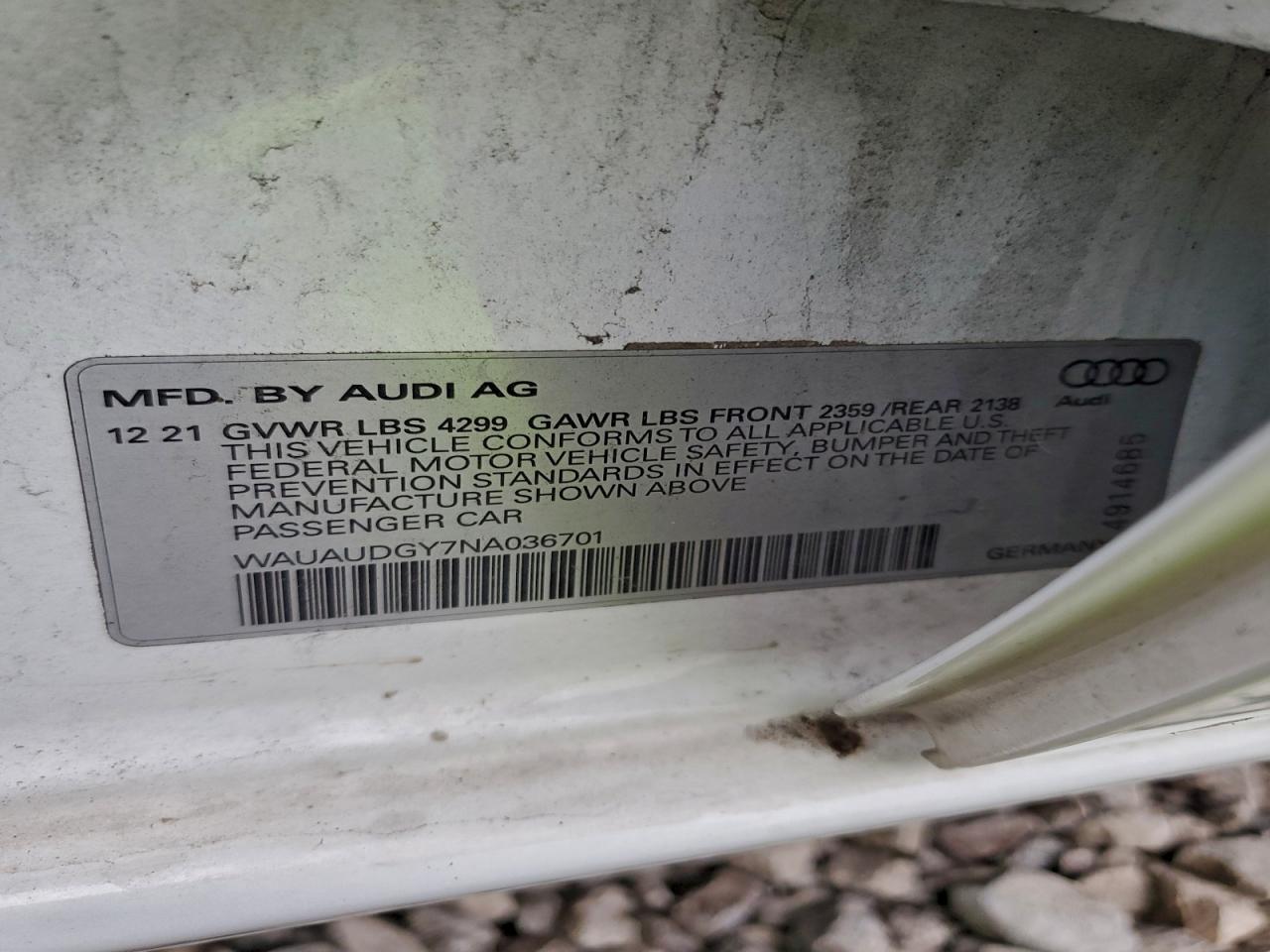 2022 Audi A3 Premium VIN: WAUAUDGY7NA036701 Lot: 92005675