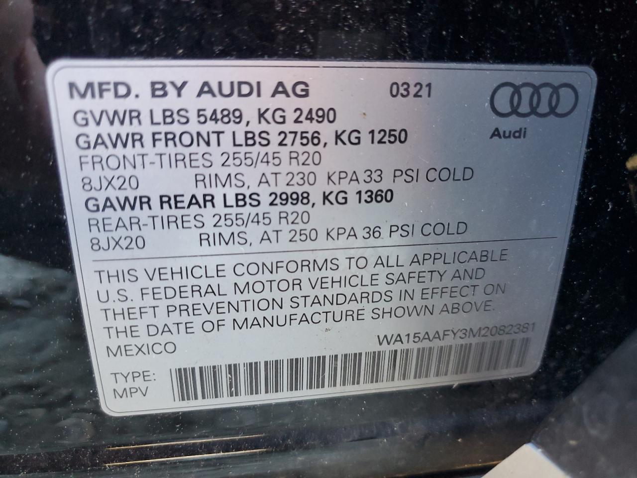 2021 Audi Q5 Sportback Premium Plus VIN: WA15AAFY3M2082381 Lot: 93067535