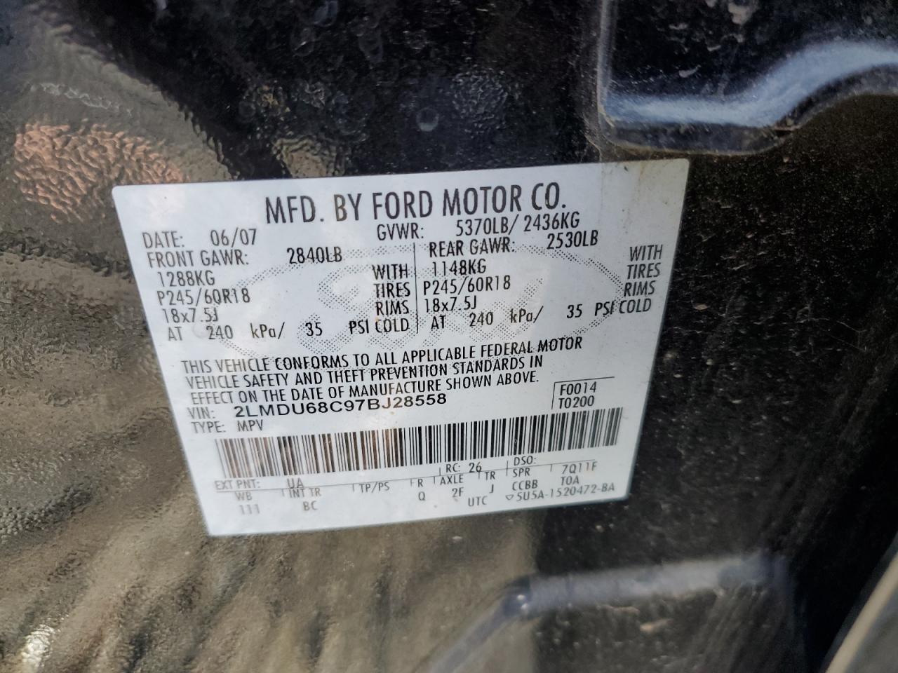 2007 Lincoln Mkx VIN: 2LMDU68C97BJ28558 Lot: 93002265