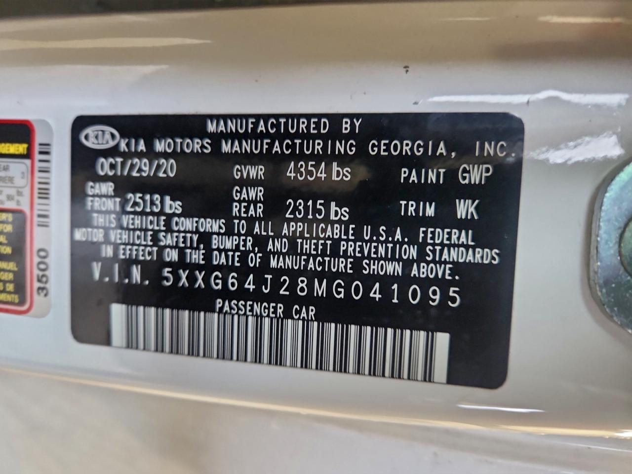 2021 Kia K5 Gt Line VIN: 5XXG64J28MG041095 Lot: 93871575