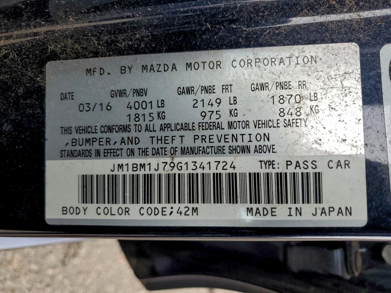 2016 Mazda 3 Sport VIN: JM1BM1J79G1341724 Lot: 93506615