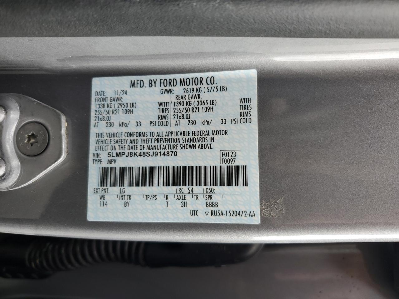 2025 Lincoln Nautilus Reserve VIN: 5LMPJ8K48SJ914870 Lot: 92253295