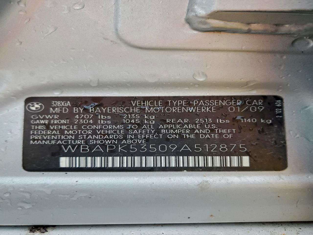 2009 BMW 328 Xi Sulev VIN: WBAPK53509A512875 Lot: 94158155