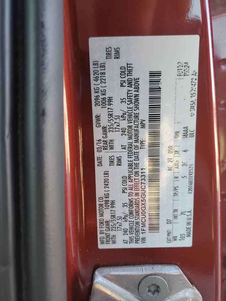 2016 Ford Escape Se VIN: 1FMCU0GX5GUC73311 Lot: 93148635