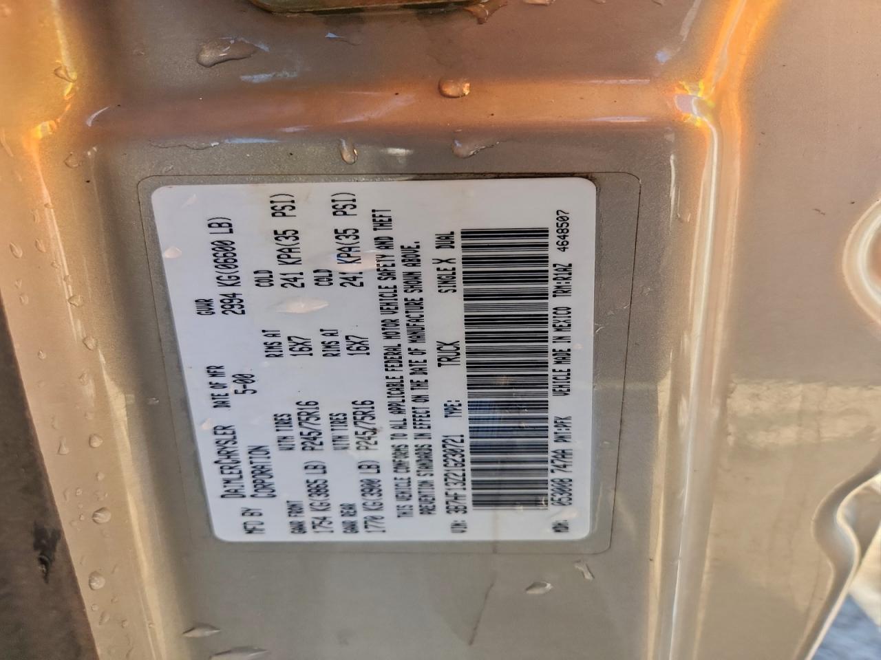 2001 Dodge Ram 1500 VIN: 3B7HF13Z21G230721 Lot: 92816215