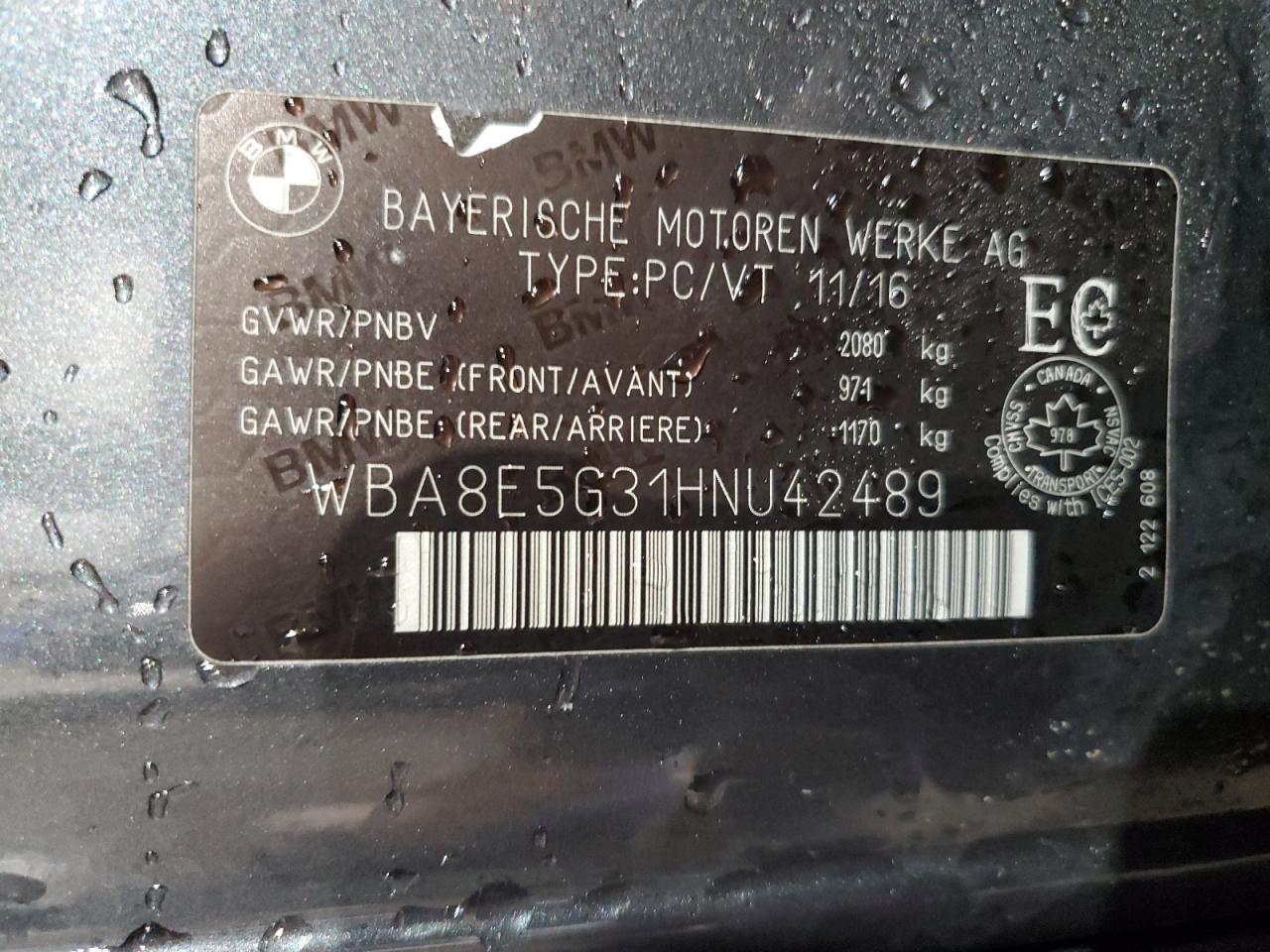 2017 BMW 320 Xi VIN: WBA8E5G31HNU42489 Lot: 93837355