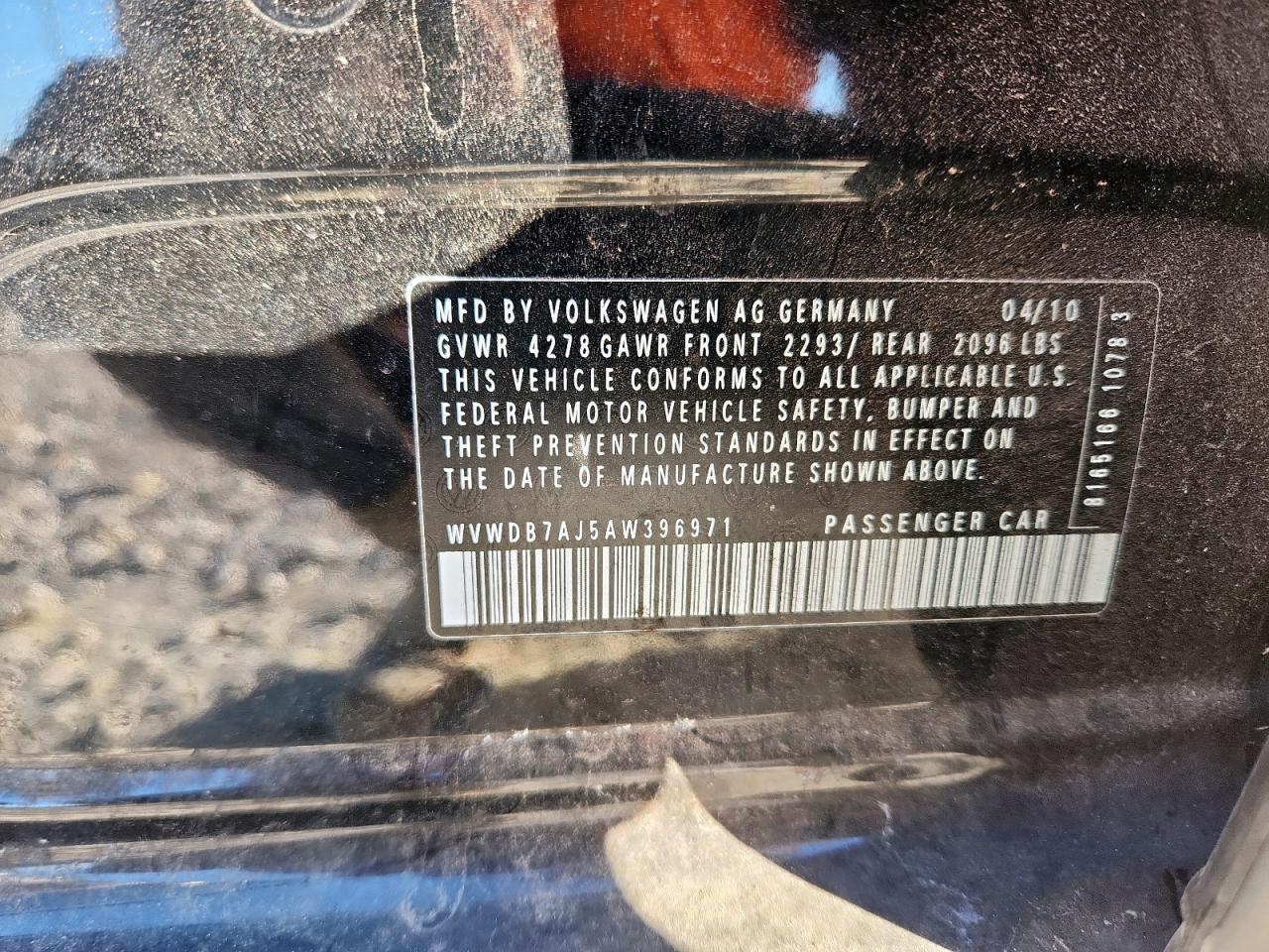 2010 Volkswagen Golf VIN: WVWDB7AJ5AW396971 Lot: 91079255