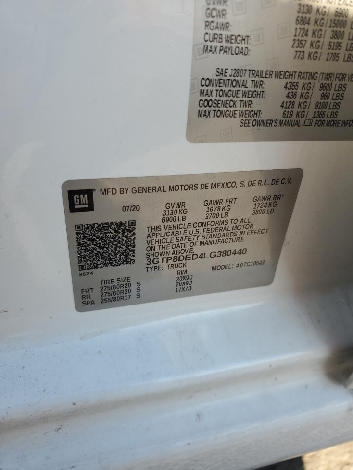 2020 GMC Sierra C1500 Slt VIN: 3GTP8DED4LG380440 Lot: 93461915