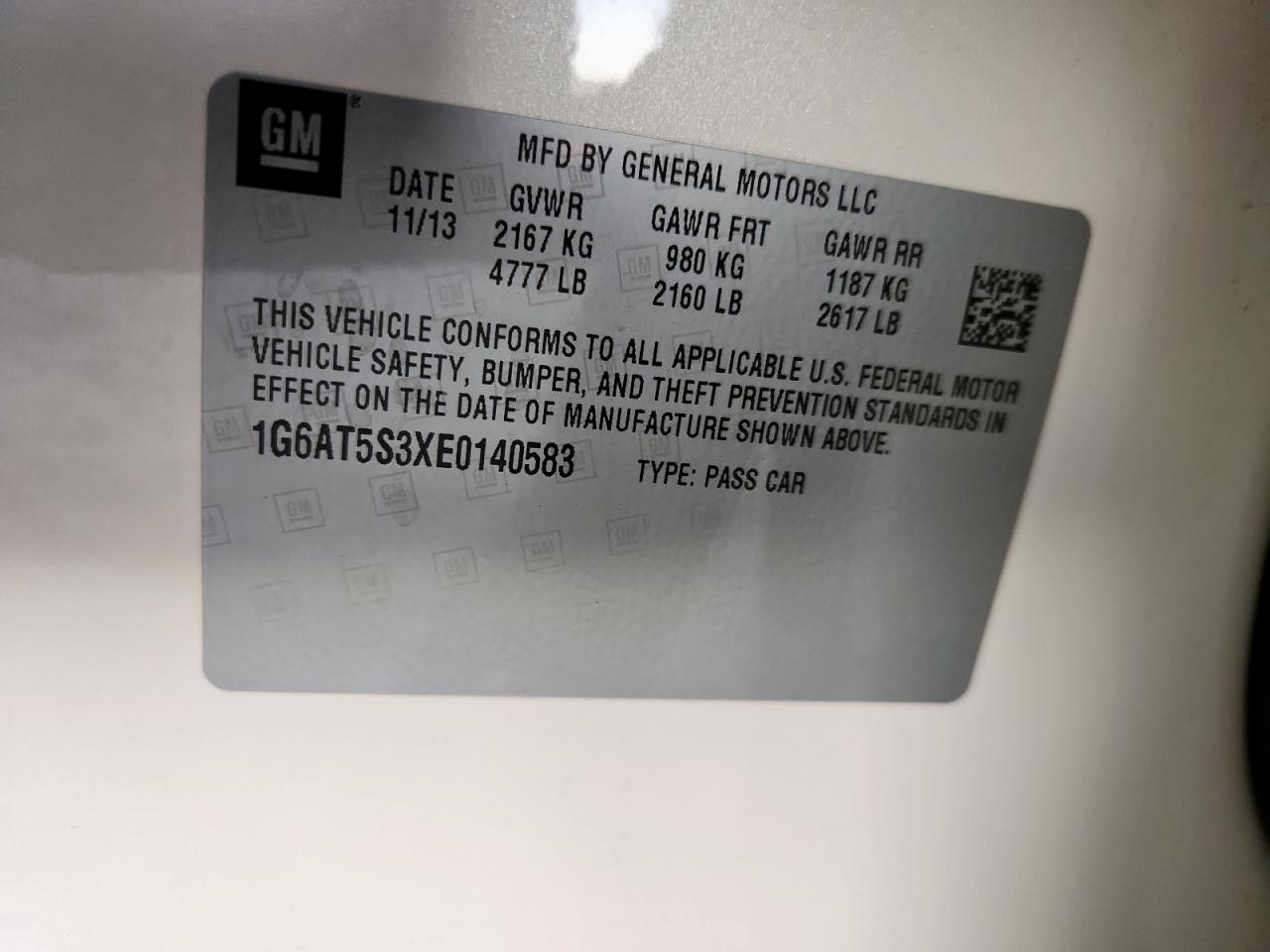 2014 Cadillac Cts Premium Collection VIN: 1G6AT5S3XE0140583 Lot: 91911965