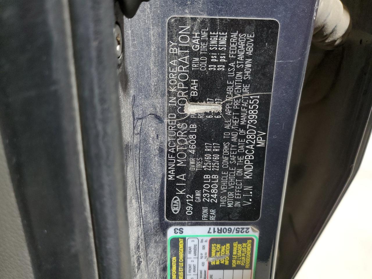 2013 Kia Sportage Lx VIN: KNDPBCA28D7398551 Lot: 92159745