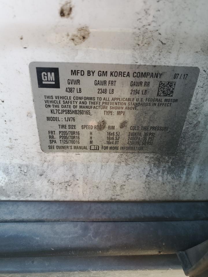 2017 Chevrolet Trax 1Lt VIN: KL7CJPSB5HB260165 Lot: 90340105