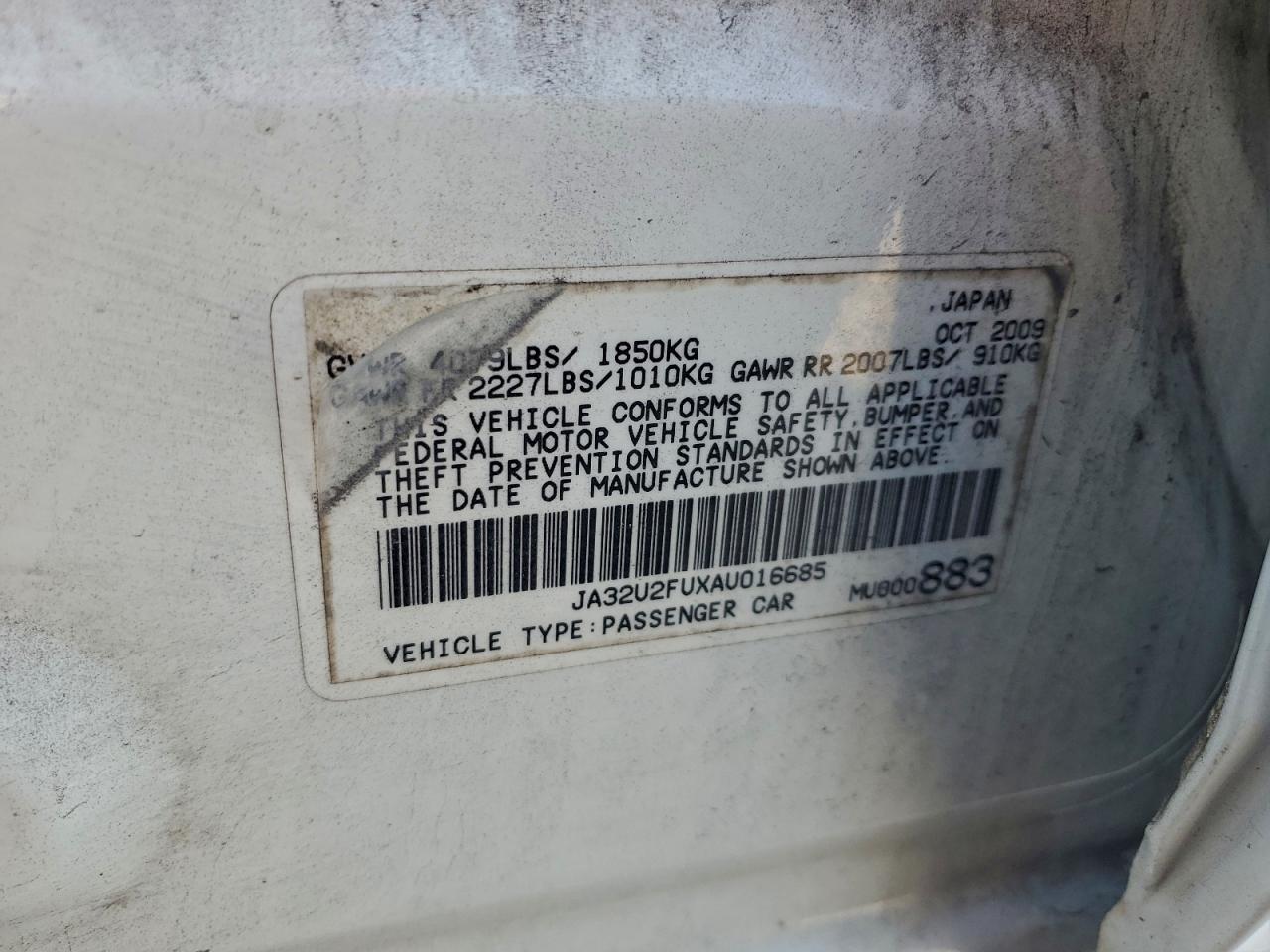 2010 Mitsubishi Lancer Es/Es Sport VIN: JA32U2FUXAU016685 Lot: 93859765