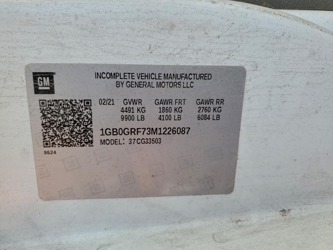 2021 Chevrolet Express G3500 VIN: 1GB0GRF73M1226087 Lot: 93700905