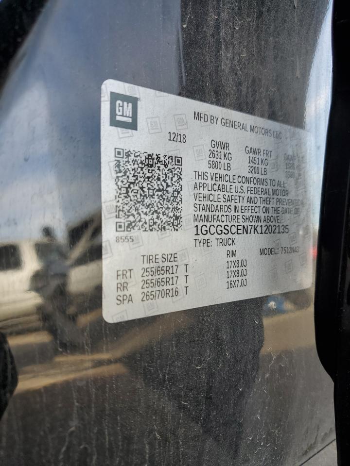 2019 Chevrolet Colorado Lt VIN: 1GCGSCEN7K1202135 Lot: 92365685