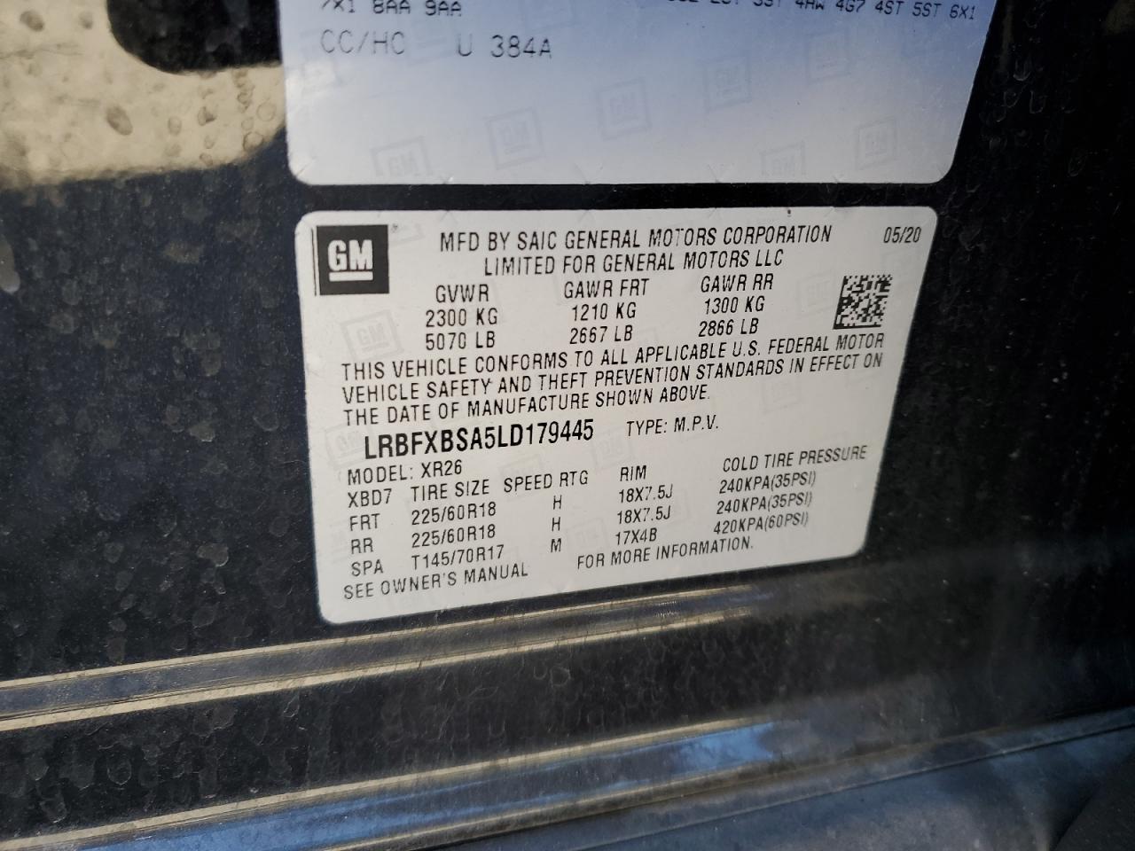 2020 Buick Envision Preferred VIN: LRBFXBSA5LD179445 Lot: 91735315