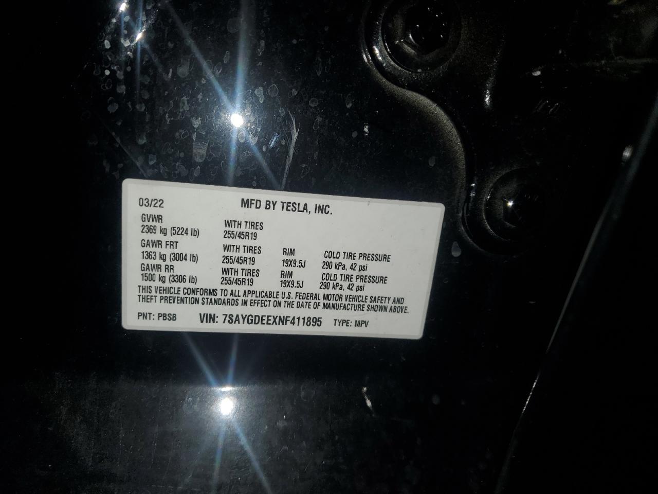 2022 Tesla Model Y VIN: 7SAYGDEEXNF411895 Lot: 92825395