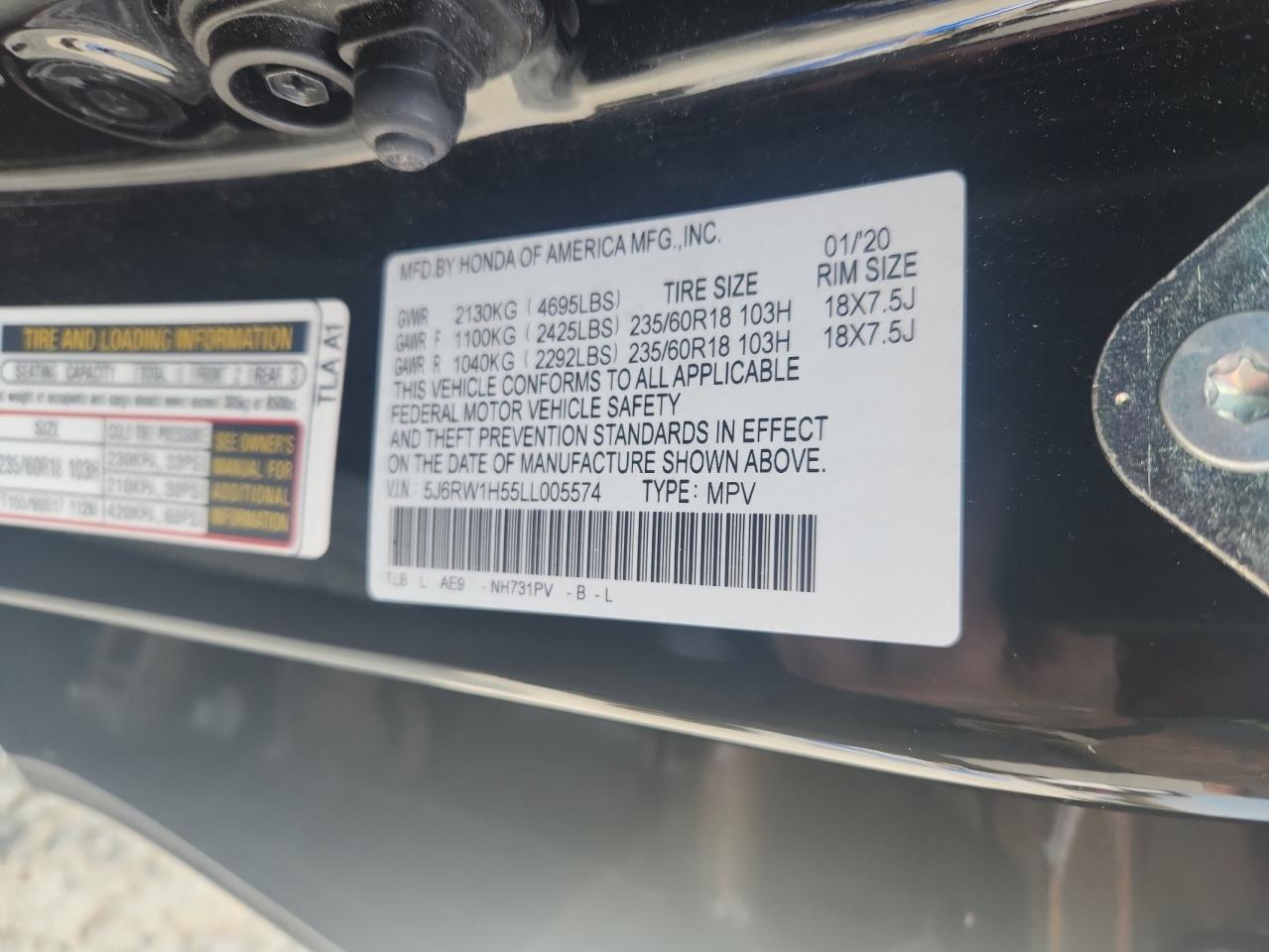 2020 Honda Cr-V Ex VIN: 5J6RW1H55LL005574 Lot: 92032205