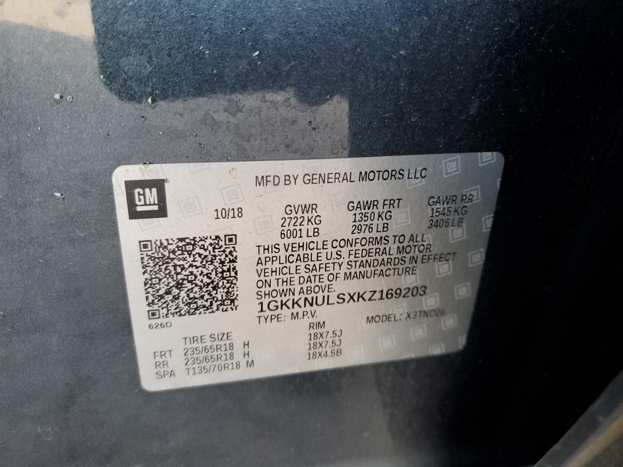 2019 GMC Acadia Slt-1 VIN: 1GKKNULSXKZ169203 Lot: 92496745