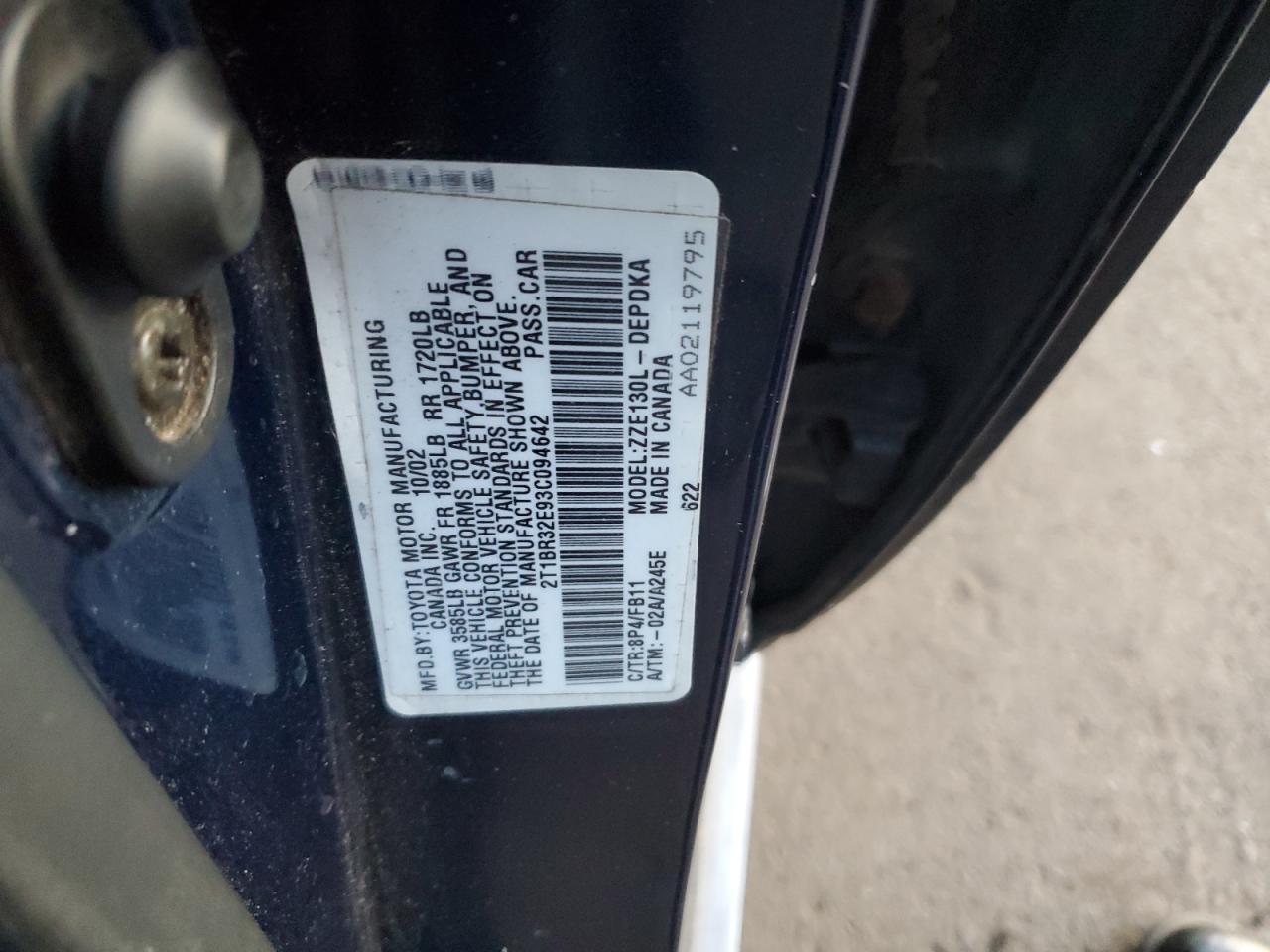 2003 Toyota Corolla Ce VIN: 2T1BR32E93C094642 Lot: 93468715