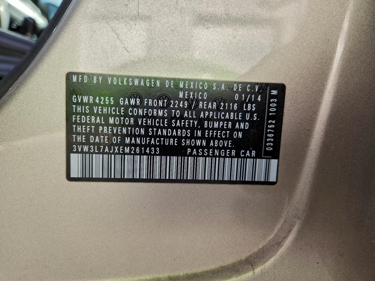 2014 Volkswagen Jetta Tdi VIN: 3VW3L7AJXEM261433 Lot: 94347875