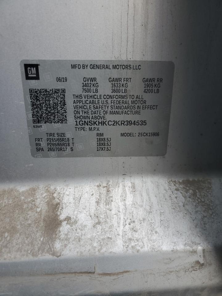 2019 Chevrolet Suburban K1500 Lt VIN: 1GNSKHKC2KR394535 Lot: 91412365