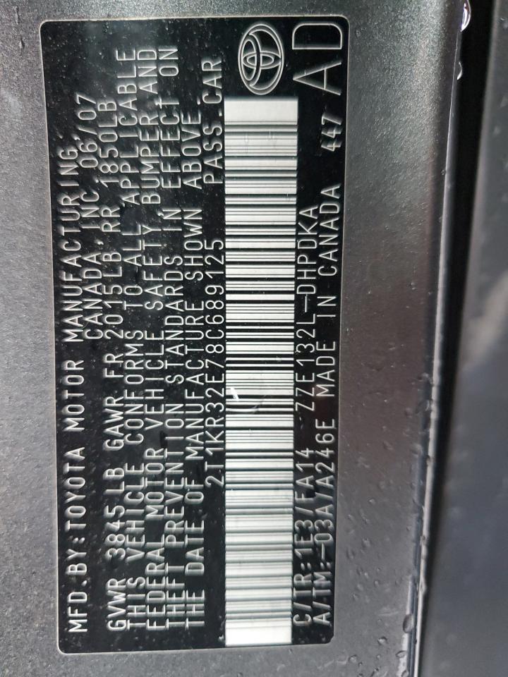 2008 Toyota Corolla Matrix Xr VIN: 2T1KR32E78C689125 Lot: 92688595